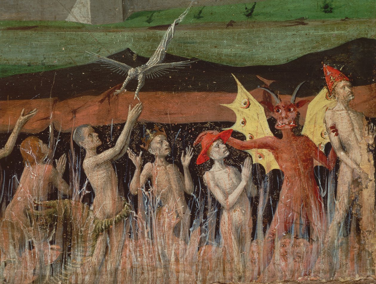 Auferstehung der Toten, Dämon, Detail aus der Krönung der Jungfrau, 1453-54 von Enguerrand Quarton