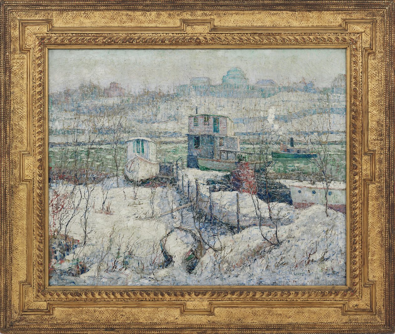 Bootshaus, Winter, Harlem River, ca. 1916 von Ernest Lawson