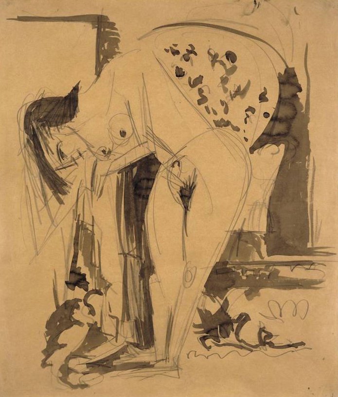 Sich bückender Akt im Raum von Ernst Ludwig Kirchner