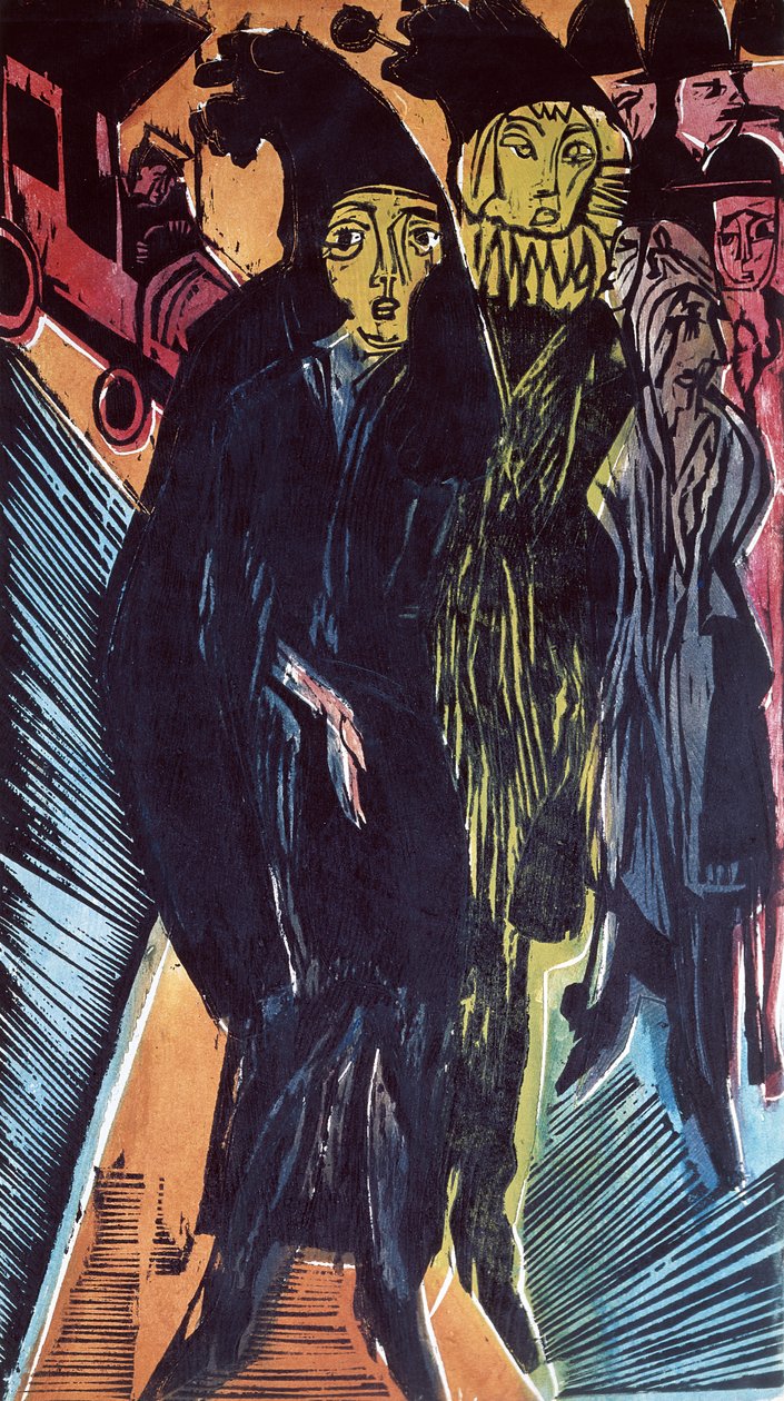Straßenszene (farbige Lithographie), 1922 von Ernst Ludwig Kirchner