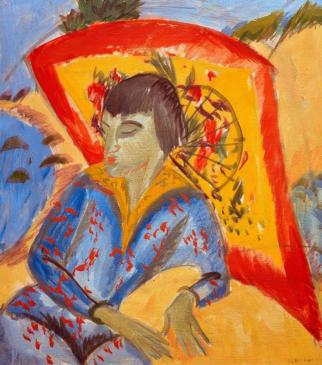 Erna mit Japanschirm (Japanerin) von Ernst Ludwig Kirchner