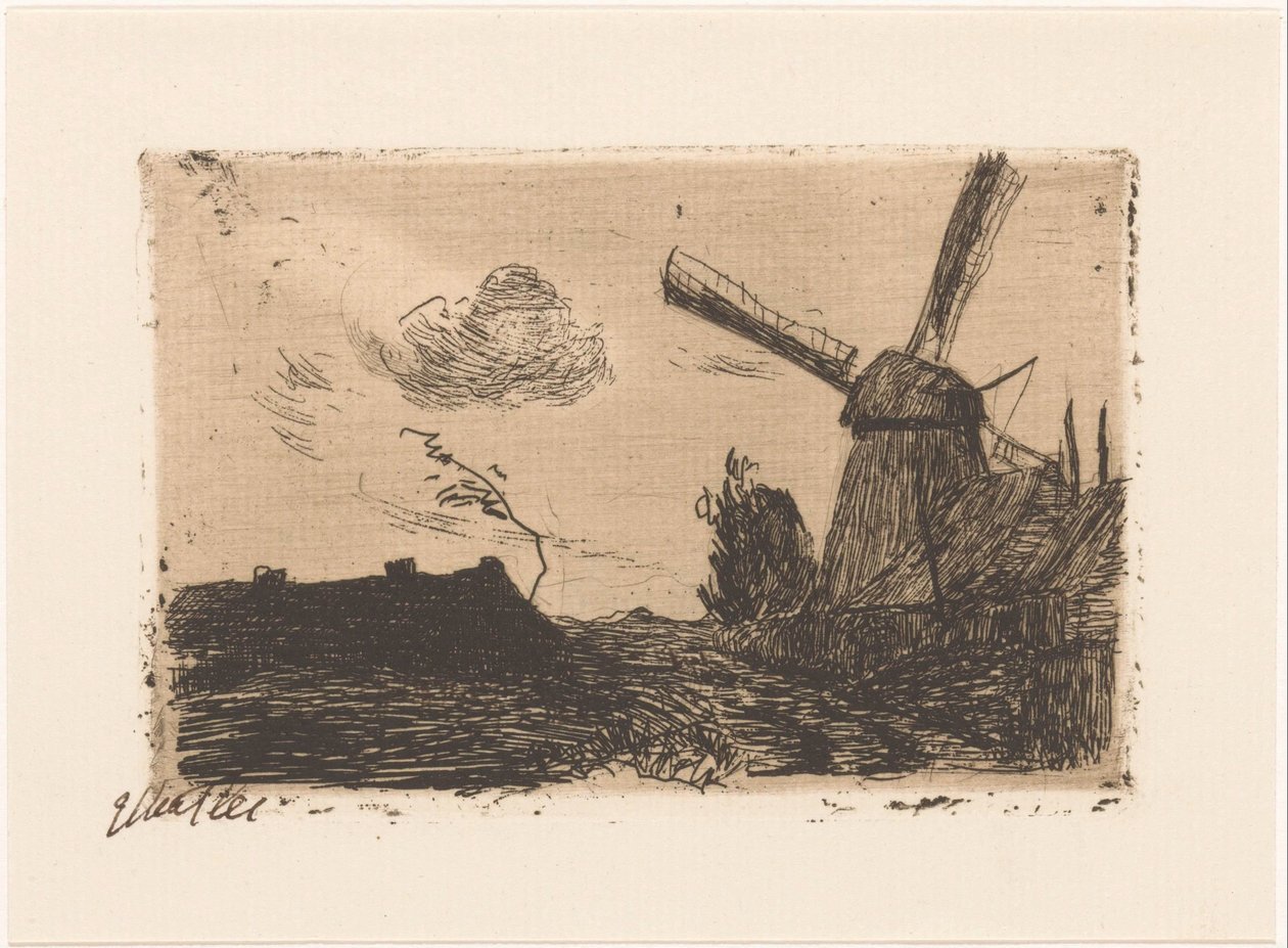 Mühle bei einem Bauernhof von Etha Fles (signed by artist)