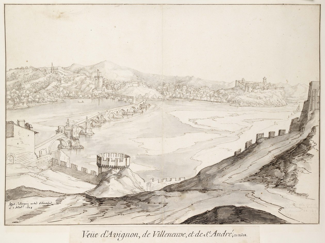 Ansicht der Brücke von Avignon in Richtung Villeneuve von Etienne Martellange
