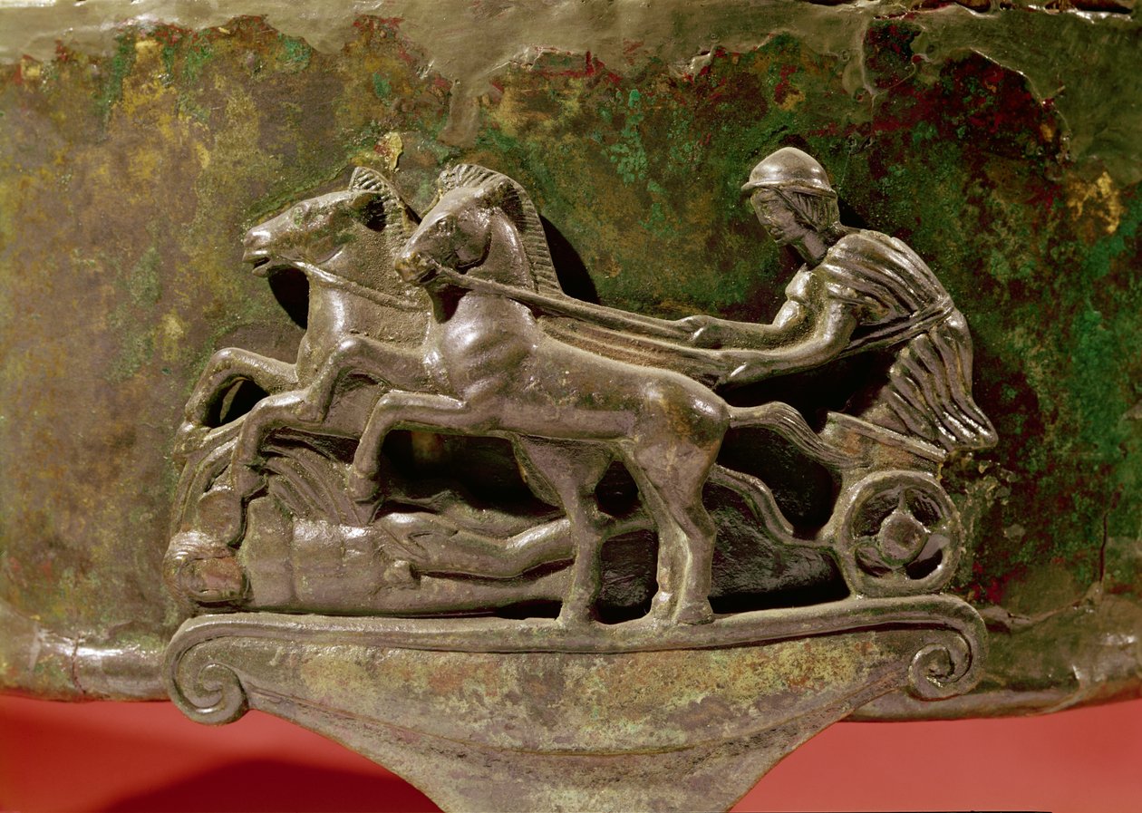 Wagenlenker in seinem Wagen, Detail von einer Kiste, 8.-1. Jahrhundert v. Chr. von Etruscan