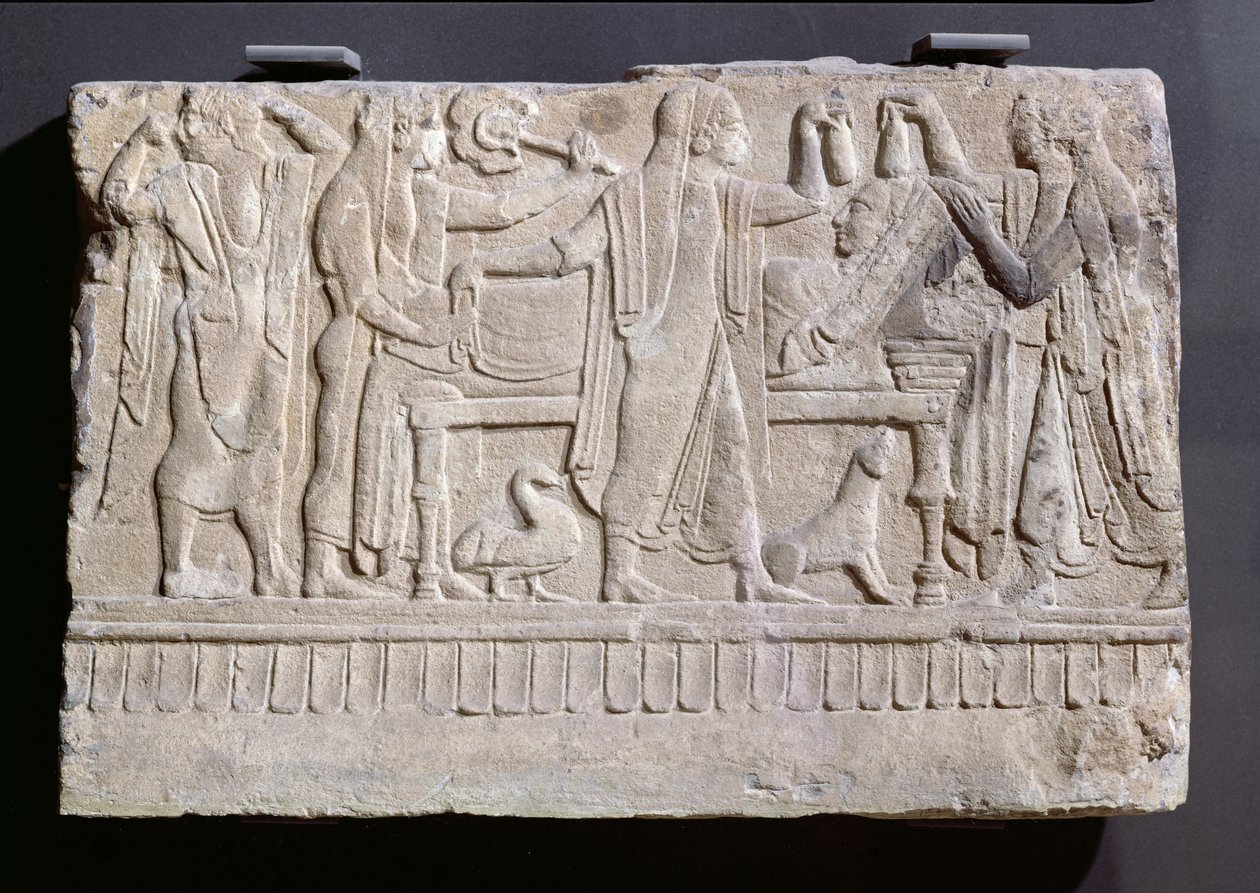 Grabdenkmal, das Trauernde zeigt, die die Aufbahrung eines Körpers vor der Einäscherung umgeben, ca. 490-480 v. Chr. von Etruscan