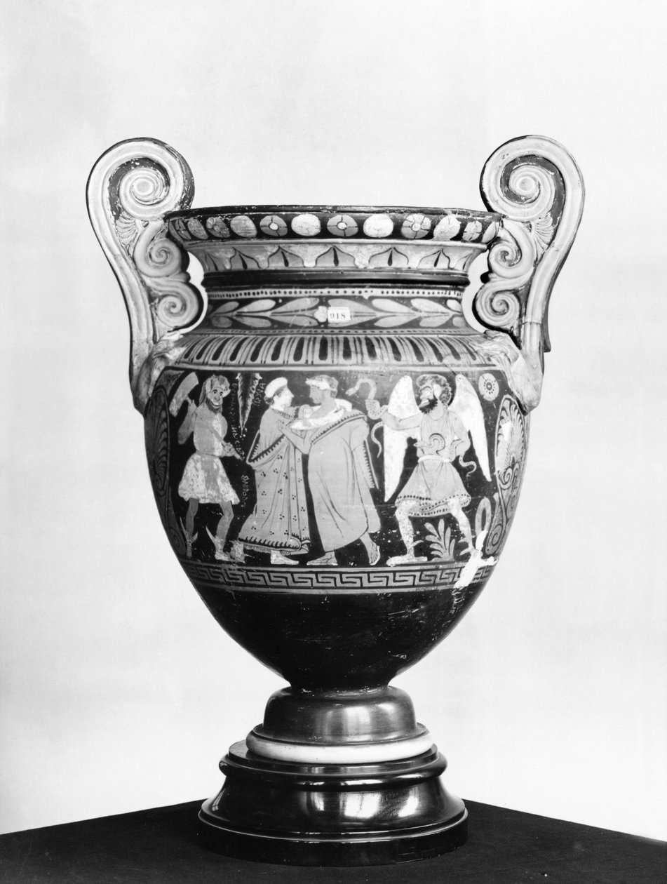 Rotfigurige Amphore, die den Abschied von Alkestis und Admetus darstellt von Etruscan
