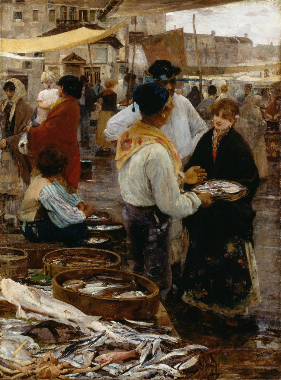 Fischmarkt in Venedig von Ettore Tito