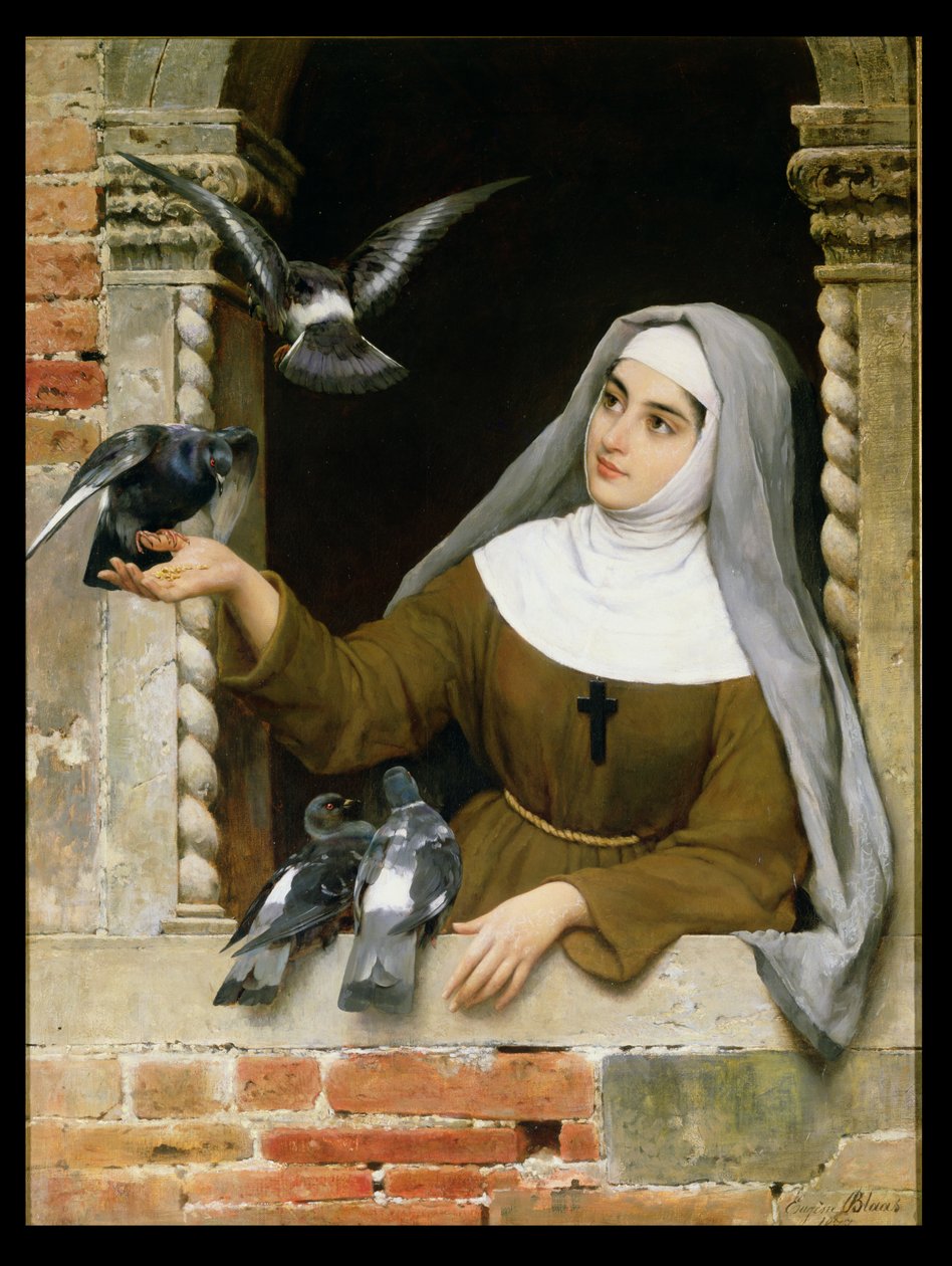 Tauben füttern, 1877 von Eugen von Blaas