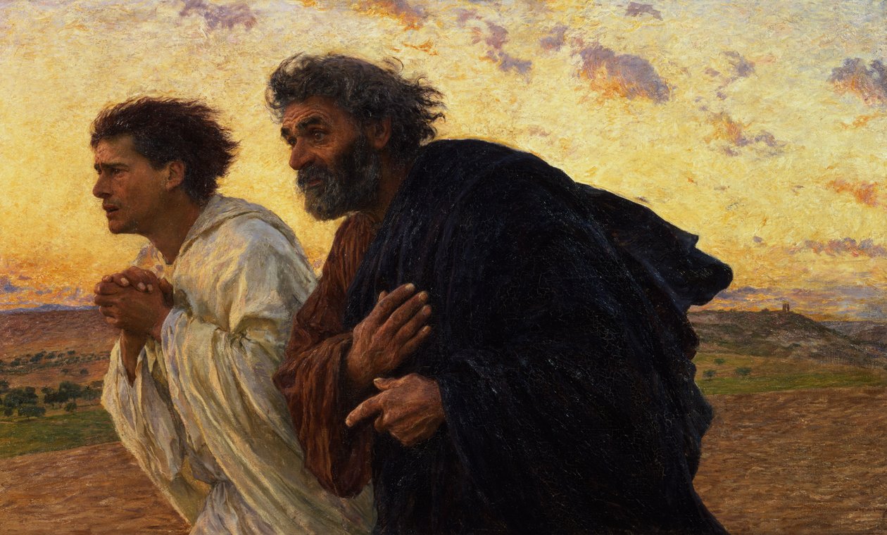 Die Jünger Petrus und Johannes laufen zum Grab am Morgen der Auferstehung, ca. 1898 von Eugene Burnand