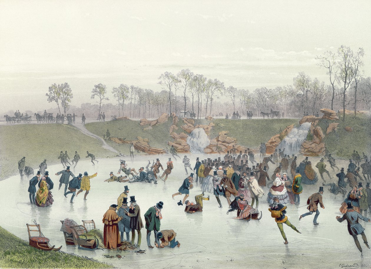 Schlittschuhläufer auf dem See im Bois de Boulogne von Eugene Charles Francois Guerard