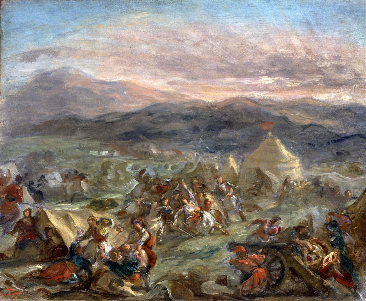 Botzaris überrascht das türkische Lager und fällt tödlich verwundet von Ferdinand Victor Eugene Delacroix