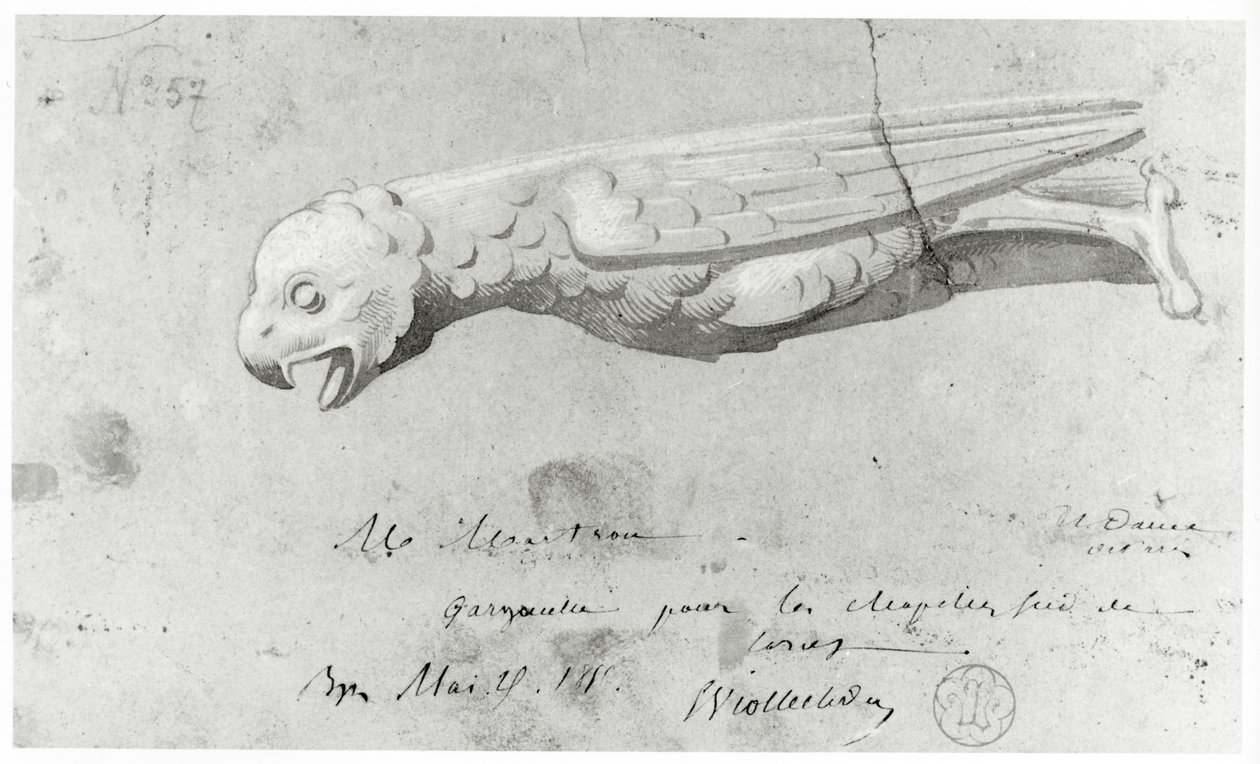 Zeichnung für die Restaurierung der Wasserspeier von Notre Dame, 1855 von Eugene Emmanuel Viollet le Duc