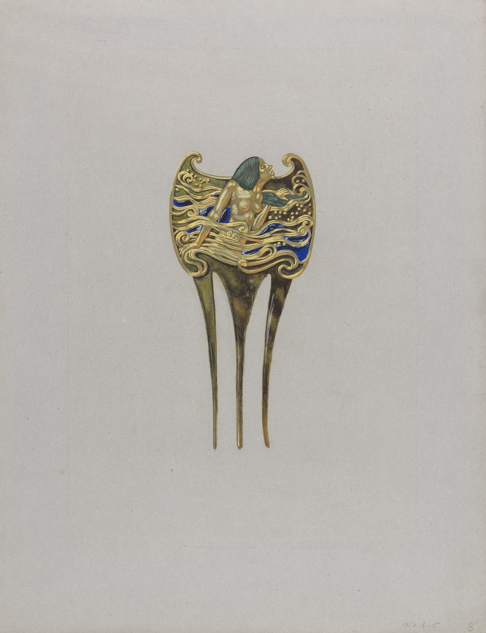 Entwurf für einen Nymphen-Kamm von Eugene Grasset