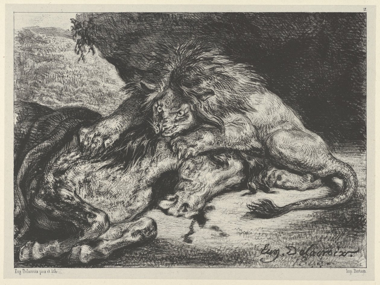 Löwe verschlingt ein Pferd, 1844 von Eugène Delacroix