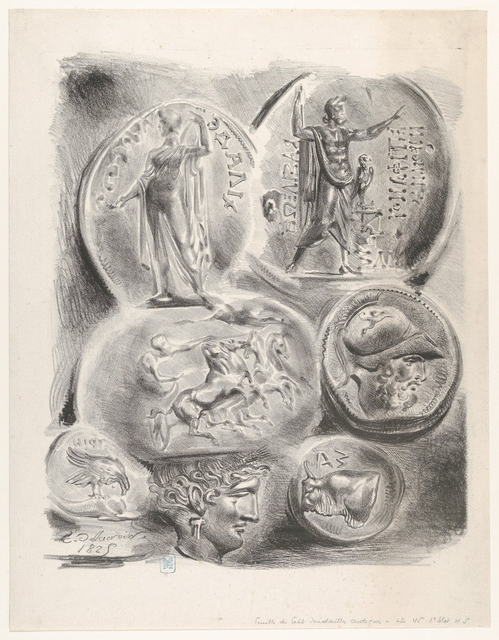 Studien von sieben griechischen Münzen von Eugène Delacroix