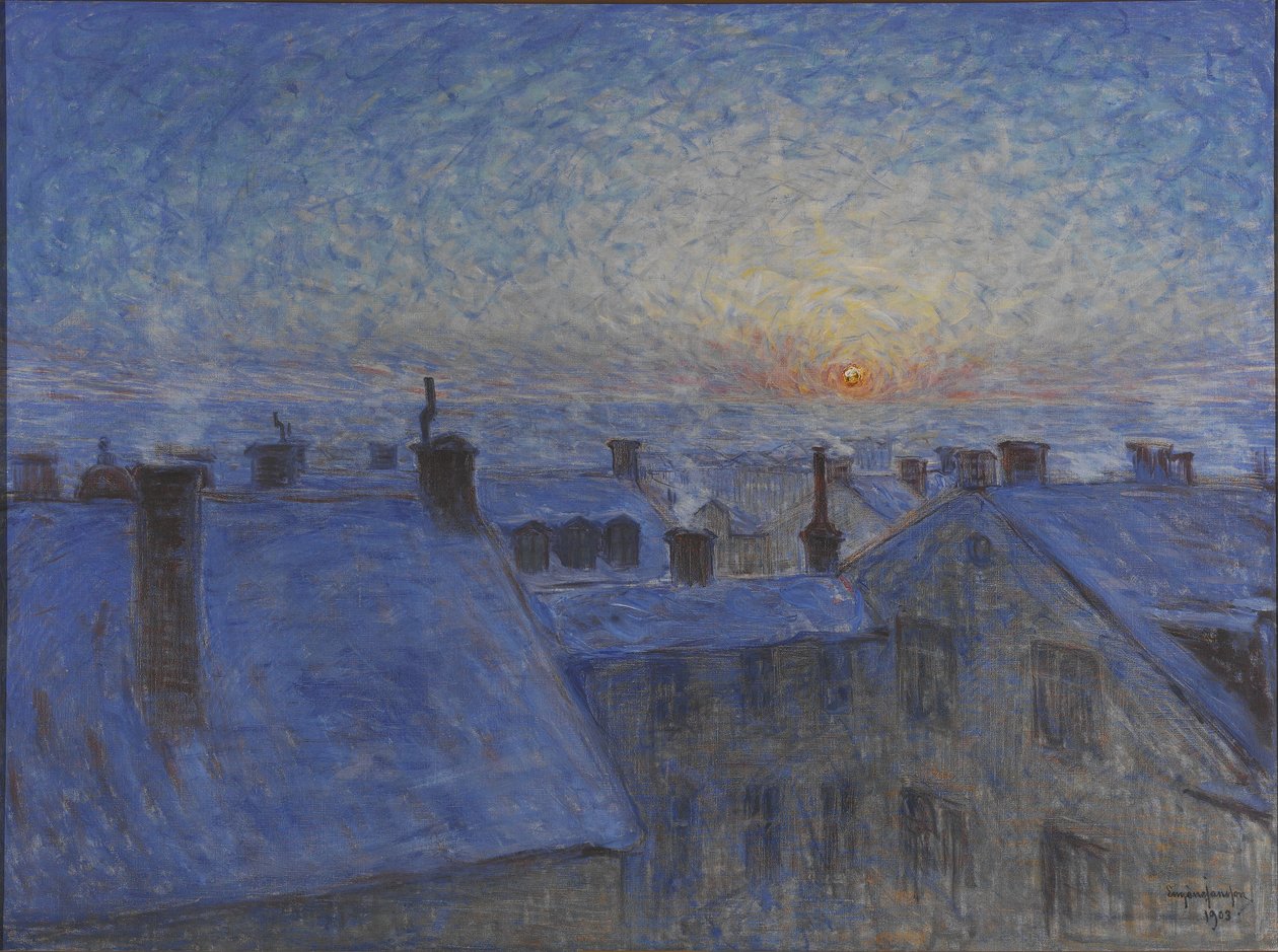 Sonnenaufgang über den Dächern von Stockholm, 1903 von Eugène Jansson