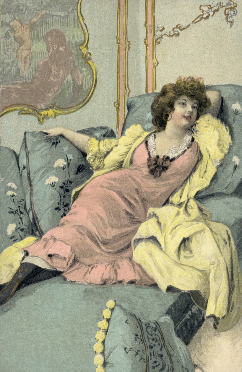 Frau auf einer Couch liegend von European School