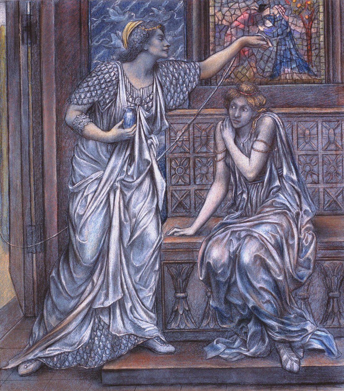Fertige Studie für Königin Eleanor und schöne Rosamund, ca. 1900-5 (Detail) von Evelyn De Morgan