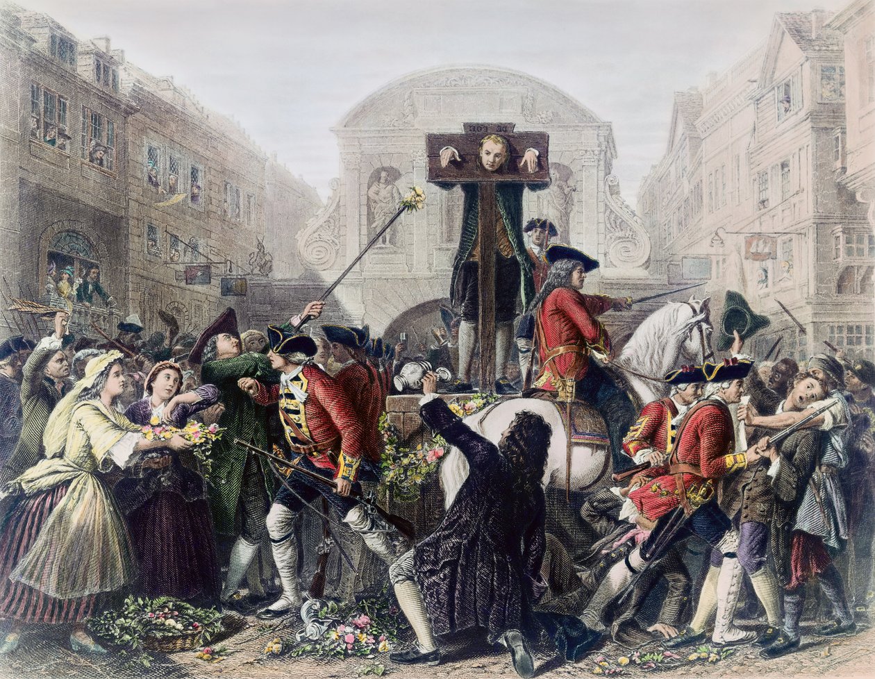 Ansicht von Daniel Defoe im Pranger am Temple Bar, umgeben von einer Menschenmenge von Eyre Crowe