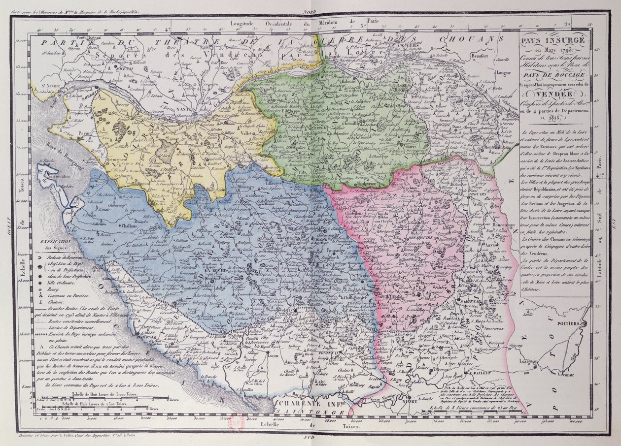 Karte der Vendée, die das Gebiet des Vendée-Aufstands (1793-96) im März 1793 darstellt, ca. 1815 von F. Colliu