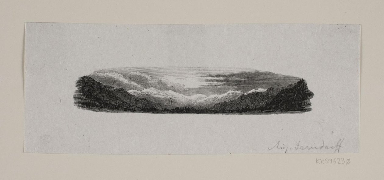 Vignet. Schneebedeckte Berge von F. Hendriksen