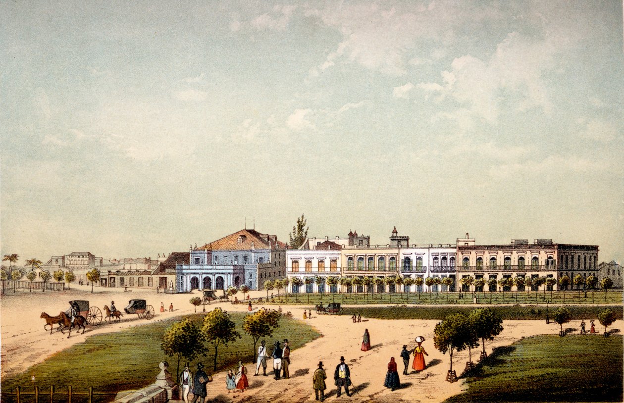 Teatro de Tacon und Teil des Paseo de Isabel II, gesehen vom Tor von Monseratte, 1840 von Federico Mialhe