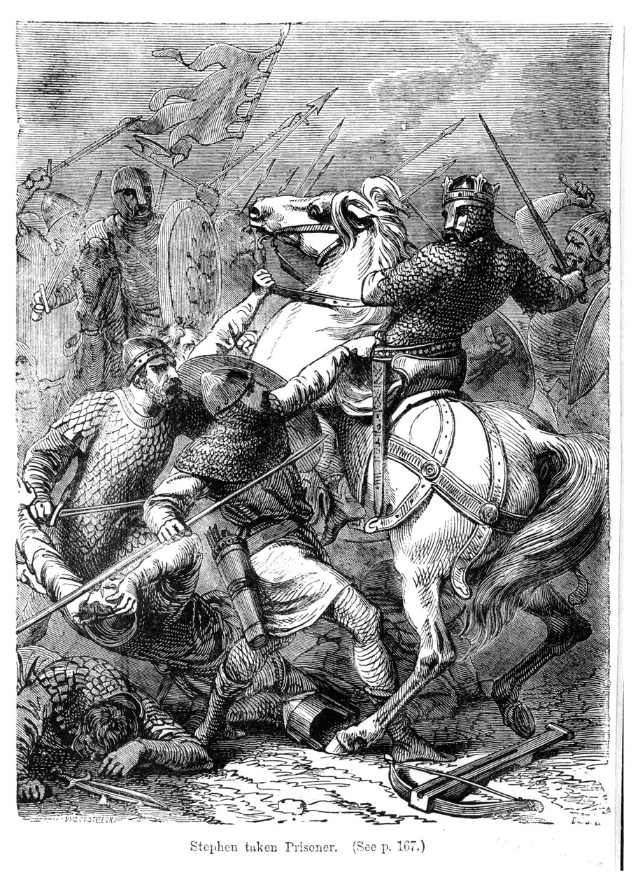 Stephan (ca. 1097-1154) von den Truppen Matildas (1102-1167) im Jahr 1141 gefangen genommen von Felix Philippoteaux