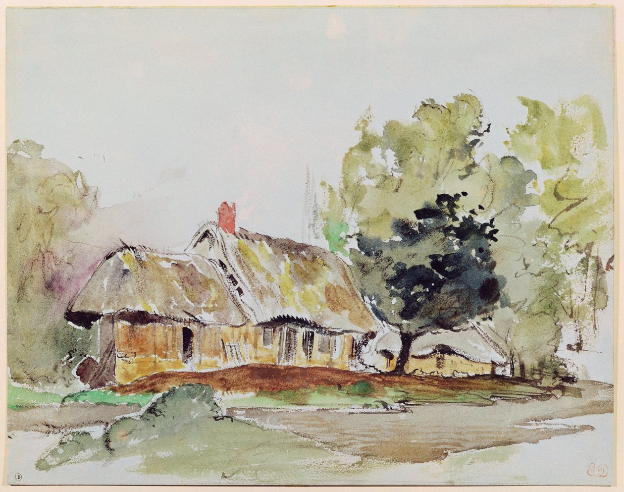 Hütte unter großen Bäumen im Sommer, um 1831 von Ferdinand Victor Eugene Delacroix