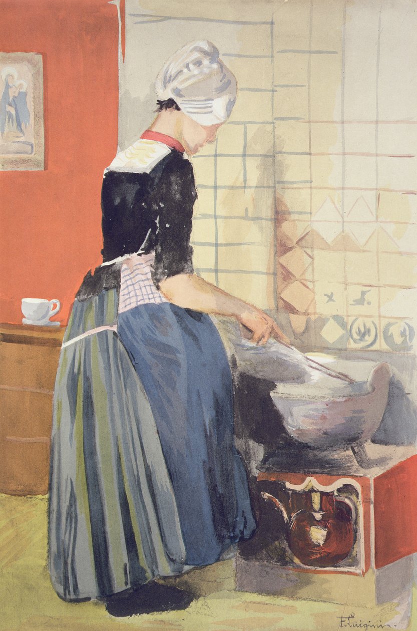 Niederländisches Mädchen beim Kochen, aus L