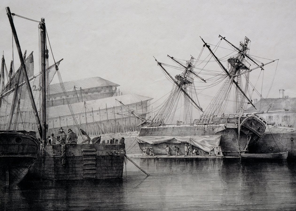 Brigantine, Lithographie von Ferdinand Perrot von Ferdinand Victor Perrot