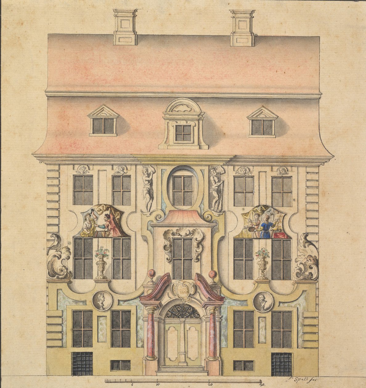 Architektonischer Entwurf für eine Fassade, 1739-69 von Ferenc Speth