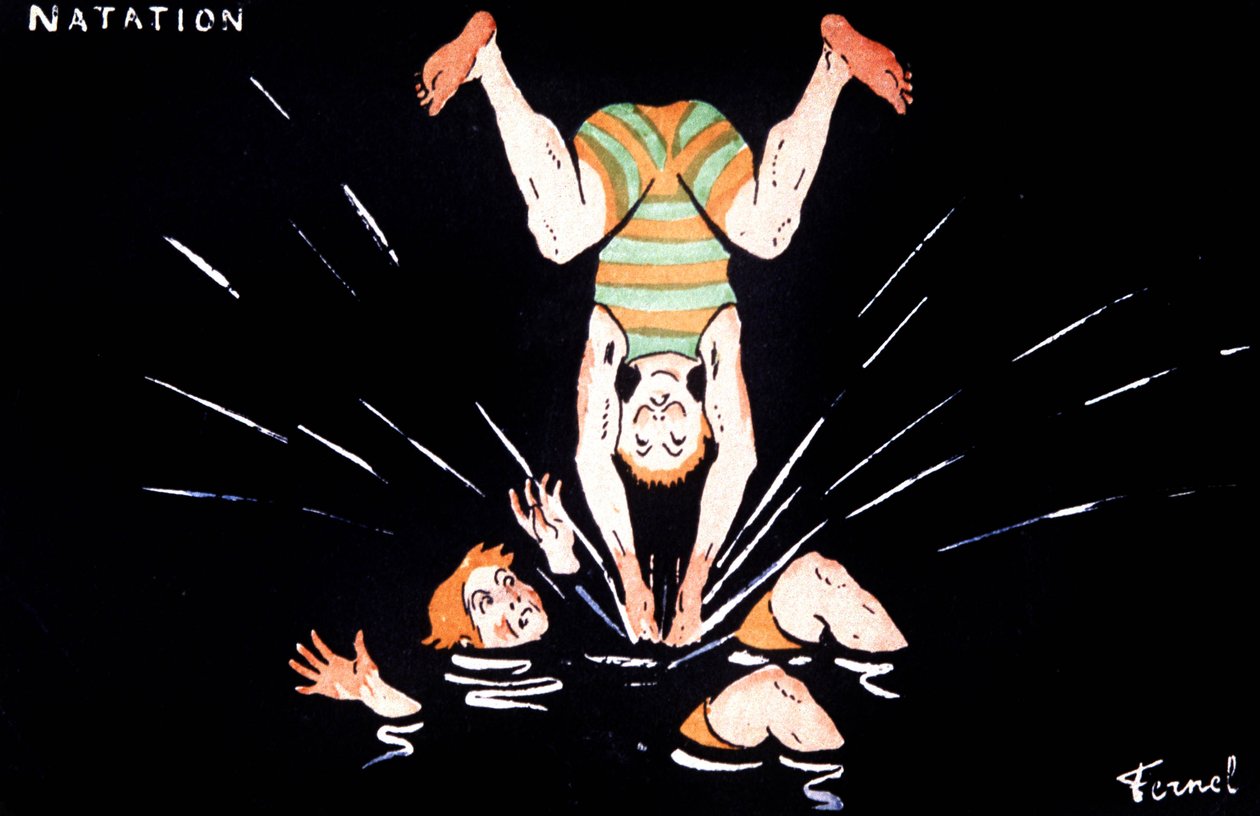 Schwimmen, um 1900 (Illustration) von Fernand Fernel
