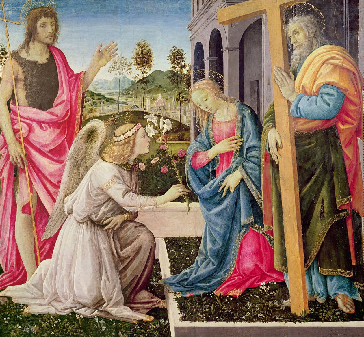 Verkündigung mit St. Joseph und St. Johannes dem Täufer, ca. 1485 von Filippino Lippi