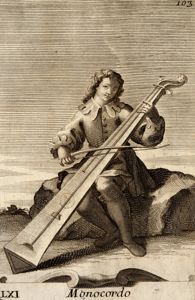 Mann spielt Monochord von Filippo Bonanni
