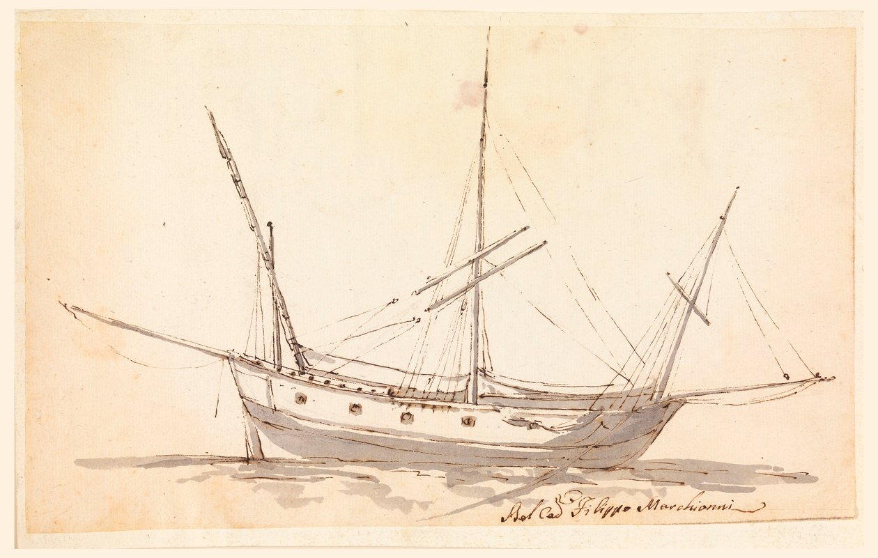 Zeichnung, Ein Segelschiff, ca. 1780 von Filippo Marchionni