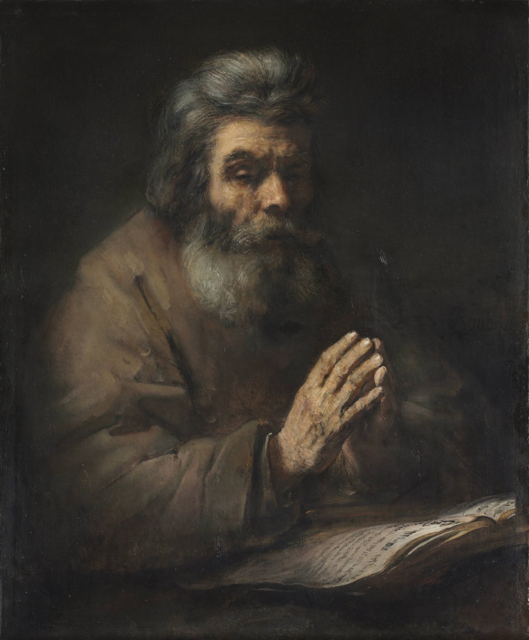 Ein älterer Mann im Gebet von Follower of Rembrandt