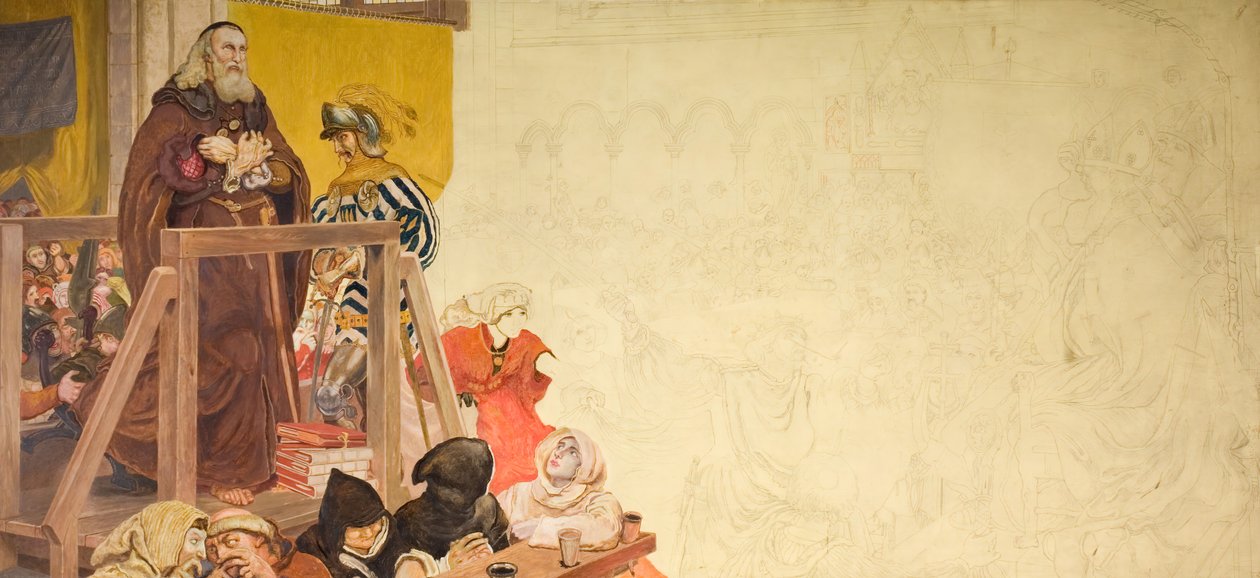 Wycliffe vor Gericht, 1893 von Ford Madox Brown