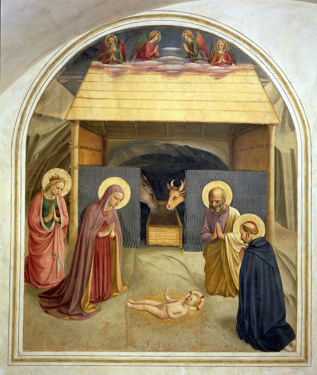 Geburt Christi, mit der hl. Katharina von Alexandria und dem hl. Petrus dem Märtyrer, 1442 von Fra Angelico