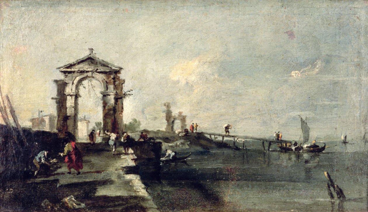 Capriccio mit einem Bogen und einer Landungsbühne, c.1750 von Francesco Guardi