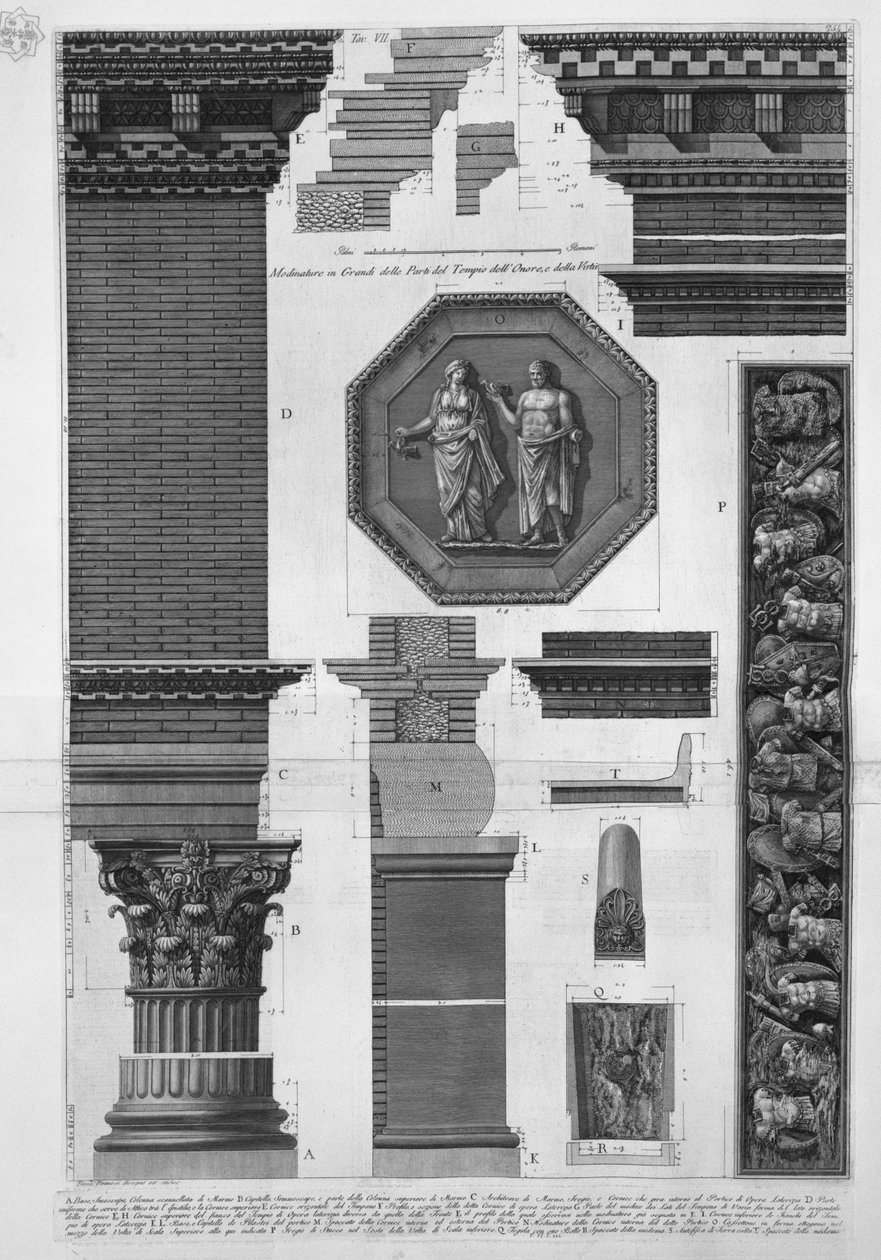 Große Profile der Teile des Tempels der Ehre und der Tugend von Francesco Piranesi