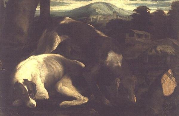 Zwei Jagdhunde, ca. 1555 von Francesco Bassano