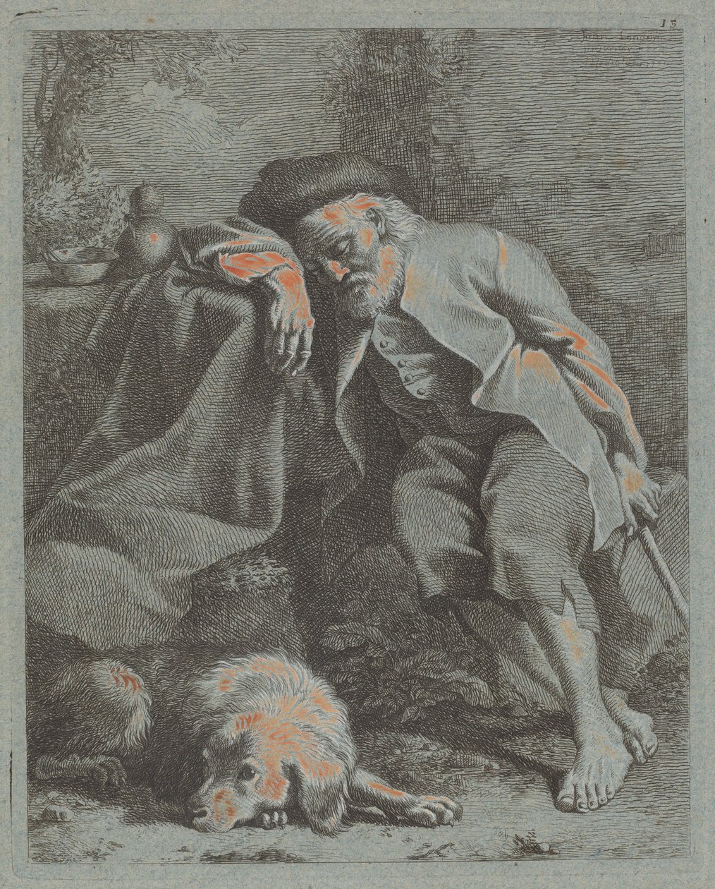 Schlafender alter Mann mit Hund, 1759 von Francesco Londonio