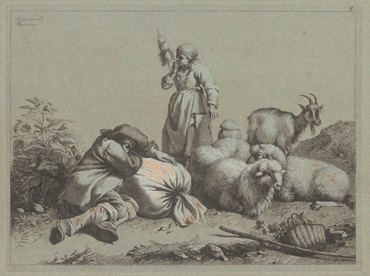 Schlafender Bauer und stehende Spinnerin, 1763 von Francesco Londonio