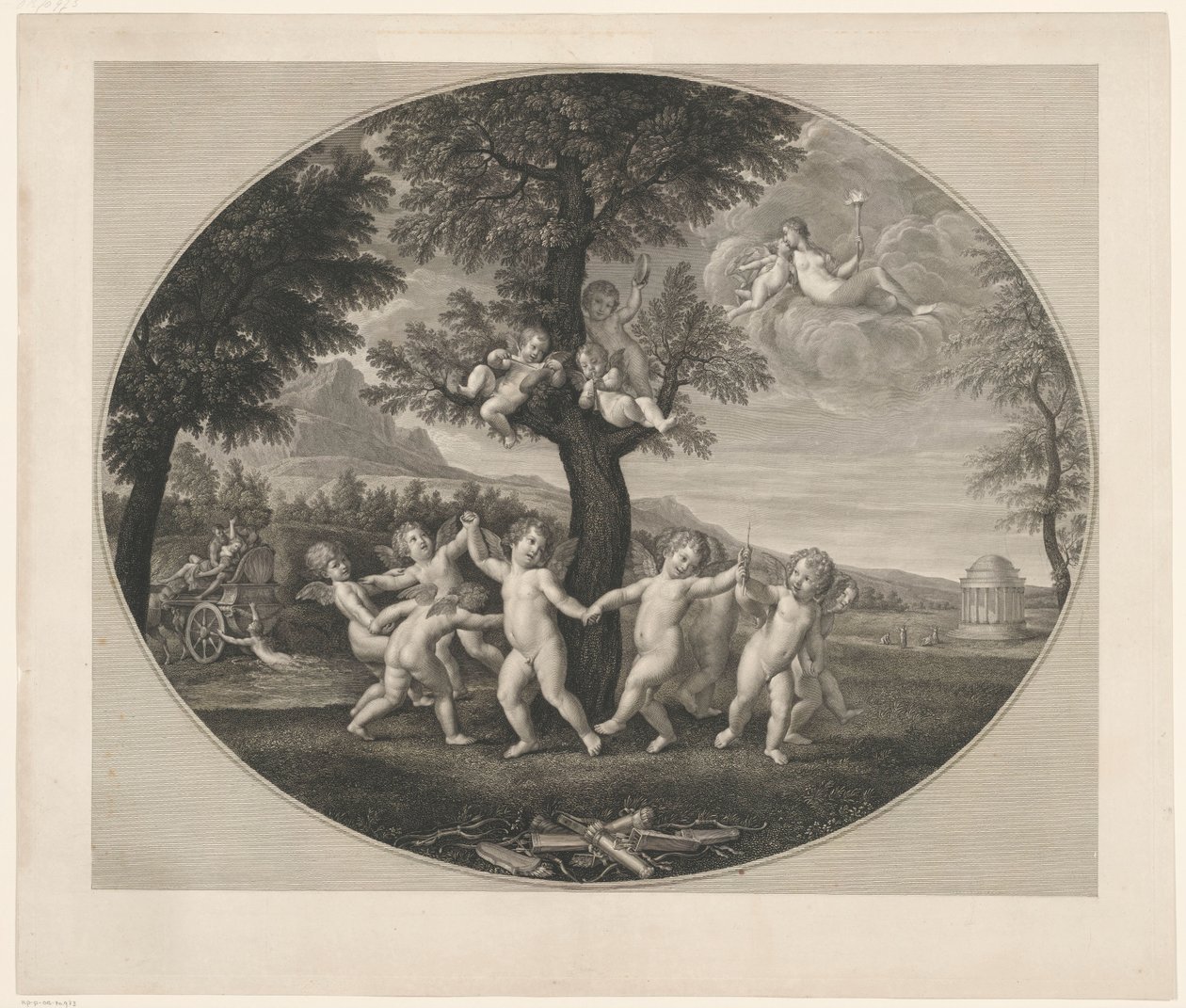 Putti tanzen um einen Baum von Francesco Rosaspina