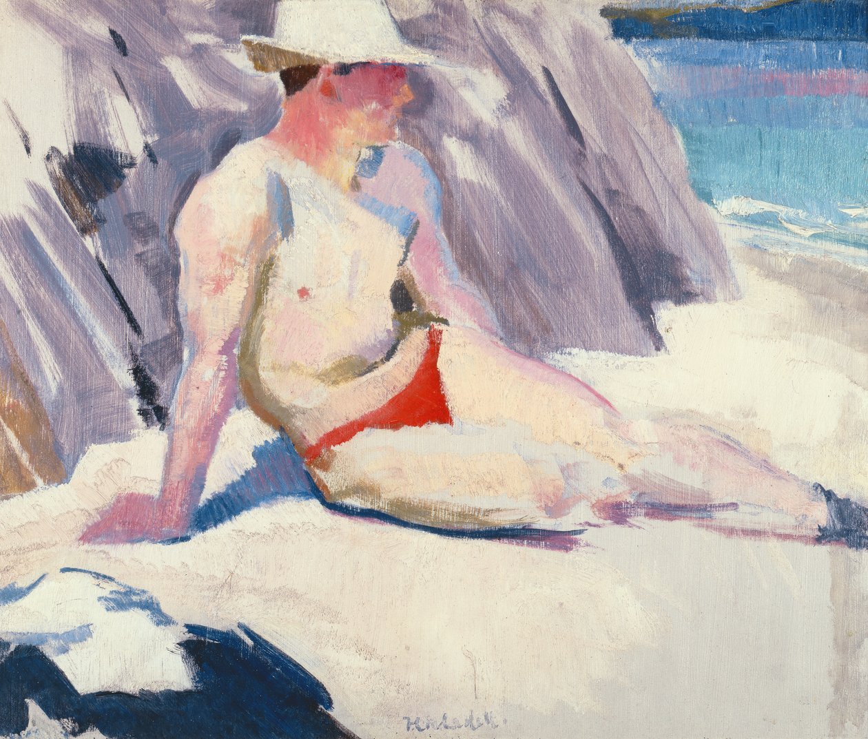 Sonnenanbeter am Strand, Iona, 1928 von Francis Campbell Boileau Cadell