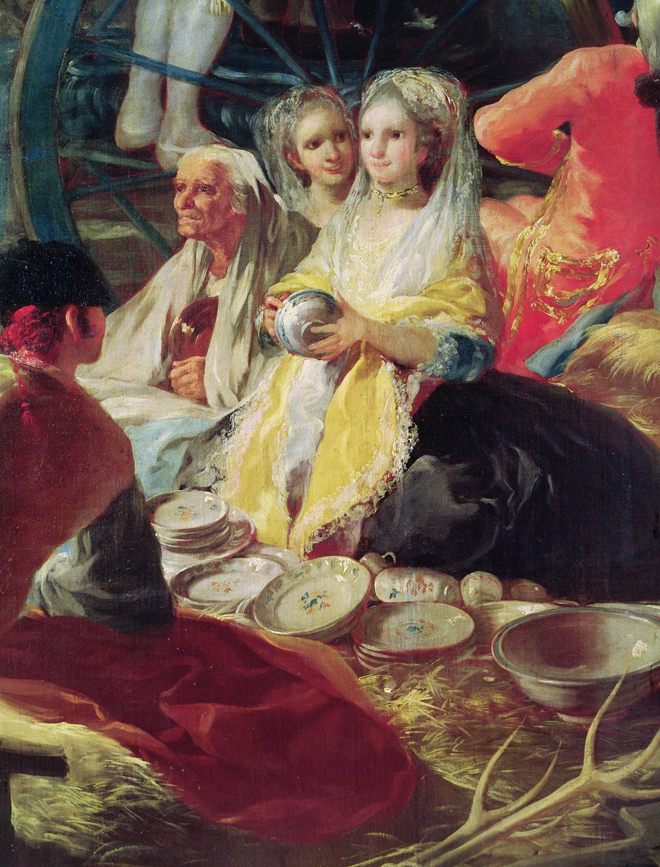 Damen kaufen Töpferwaren an einem Stand in Madrid, 1779 (Detail) von Francisco de Goya