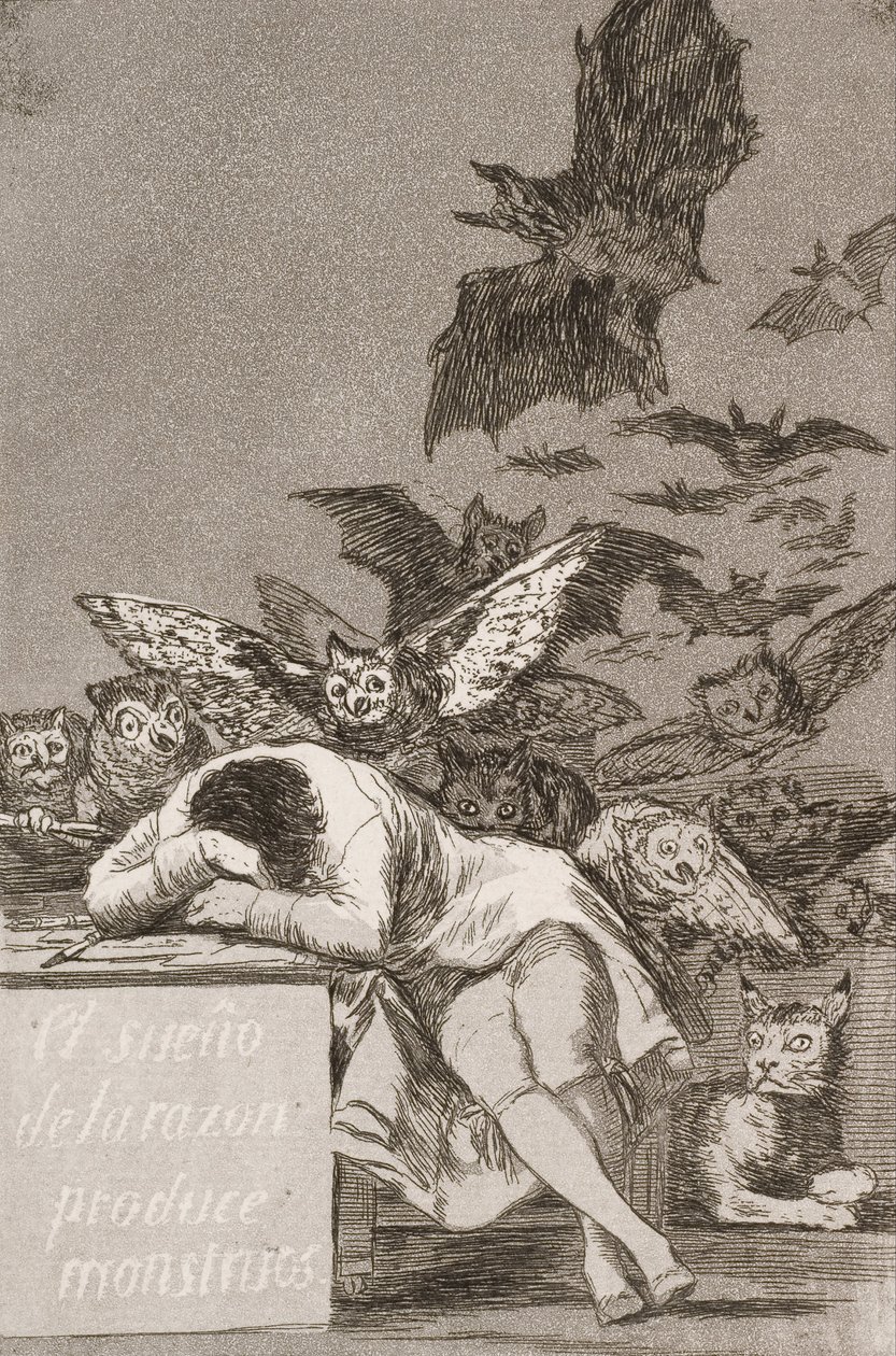 Der Schlaf der Vernunft gebiert Ungeheuer (Nr. 43), aus Los Caprichos von Francisco de Goya