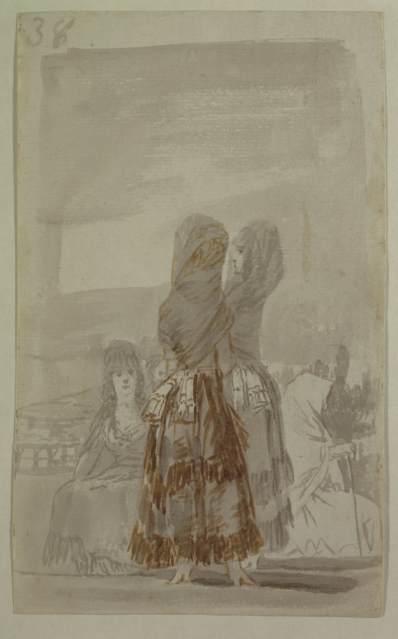 Majas auf dem Paseo (grauer und schwarzer Bleistift auf Papier) von Francisco de Goya