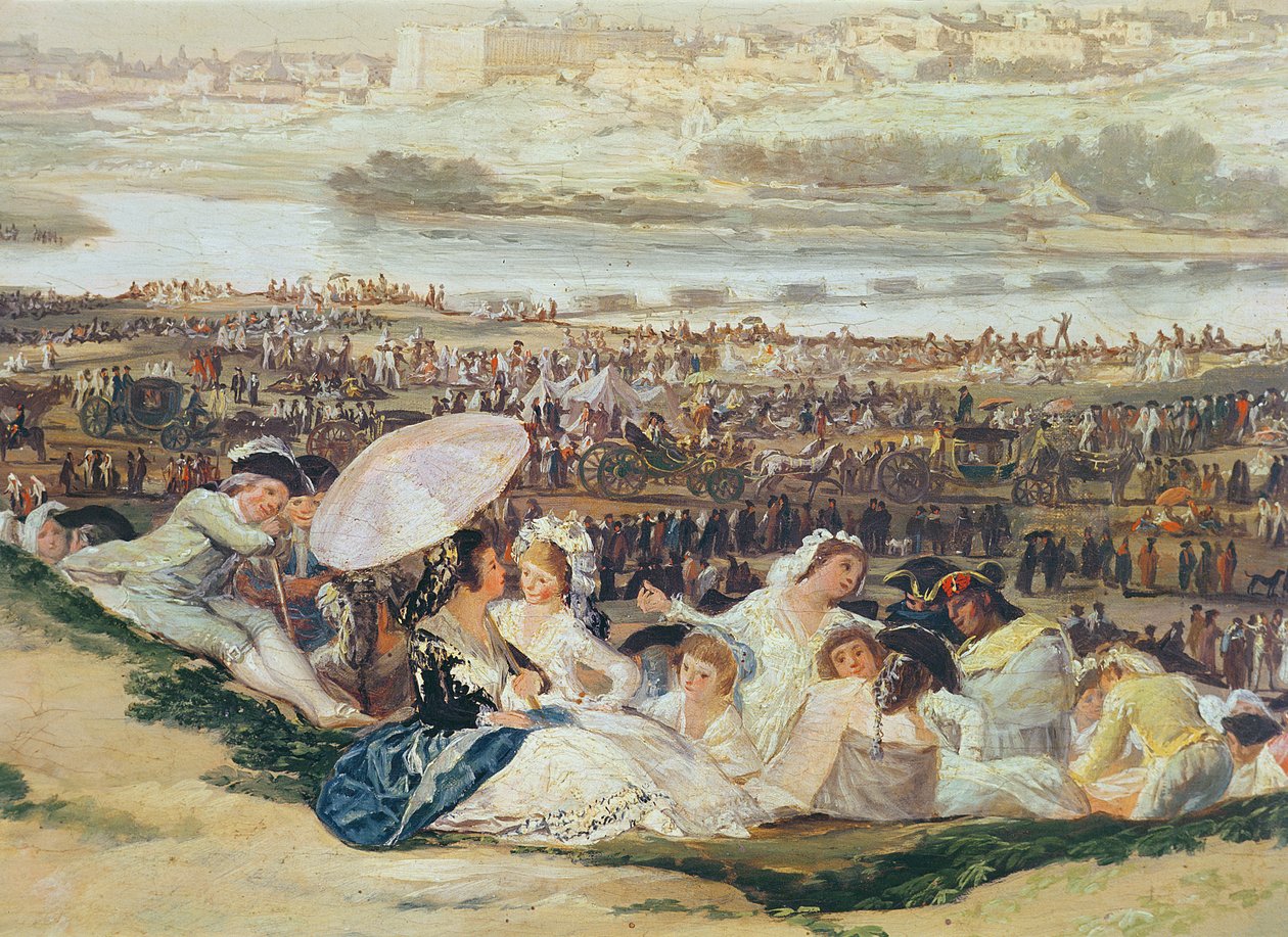 Die Wiese von San Isidro (Detail einer Gruppe mit Sonnenschirm) von Francisco de Goya