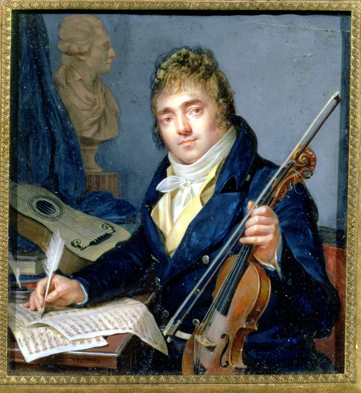 Porträt eines Komponisten, mit seiner Geige und Partitur von Francois Elie Vincent